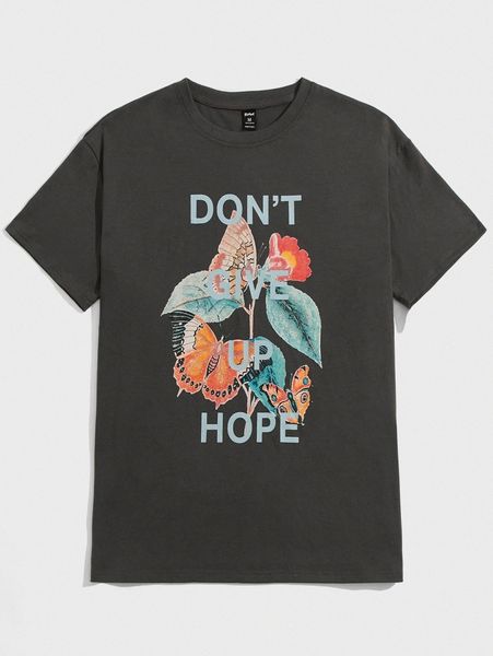 

romwe guys butterfly slogan graphic tee v3zd#, White;black