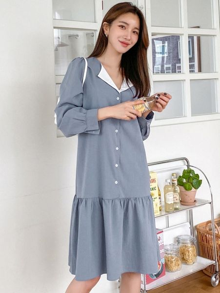 

dazy puff sleeve ruffle hem smock dress 554c#, Black;gray