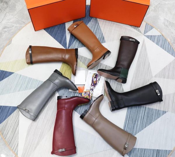 

2021 luxury designer women jumping boots a1 box calfskin knee boot leather sole leathers laminated heel autumn winter unique craftsmanship c, Black
