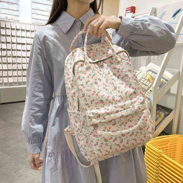 Borse da scuola Flower Vintage Zaino da viaggio Studente 2022 New Fashion for Teenage Girl Cute Nylon College Ladies Bag 220802