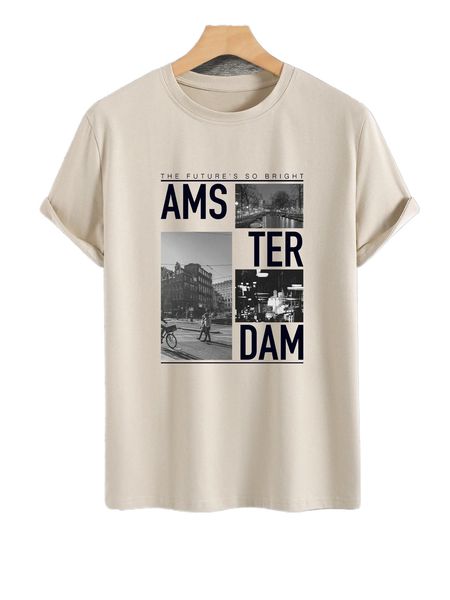 

men picture & slogan graphic tee n6i7#, White;black