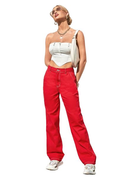 

high waist straight leg jeans a8dh#, Blue