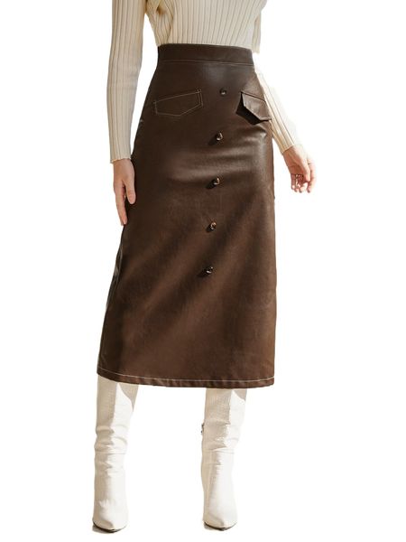 

high waist button front patent pencil skirt z2kl#, Black