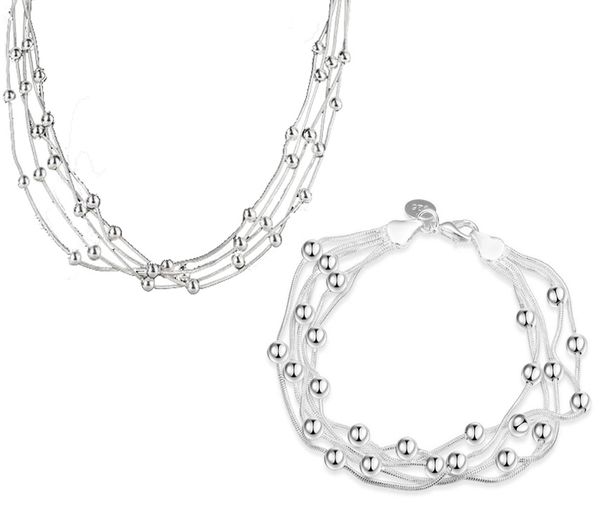 

classical women jewelry sets 925 sterling silver five-wire 2beads necklace & bracelet fashion costume set necklaces bracelets