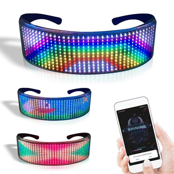 Occhiali a Led Bluetooth Occhiali da sole luminosi per feste rave fai-da-te Occhiali da sole per festival Gafas Led Occhiali luminosi elettronici Luci per feste al neon 220527