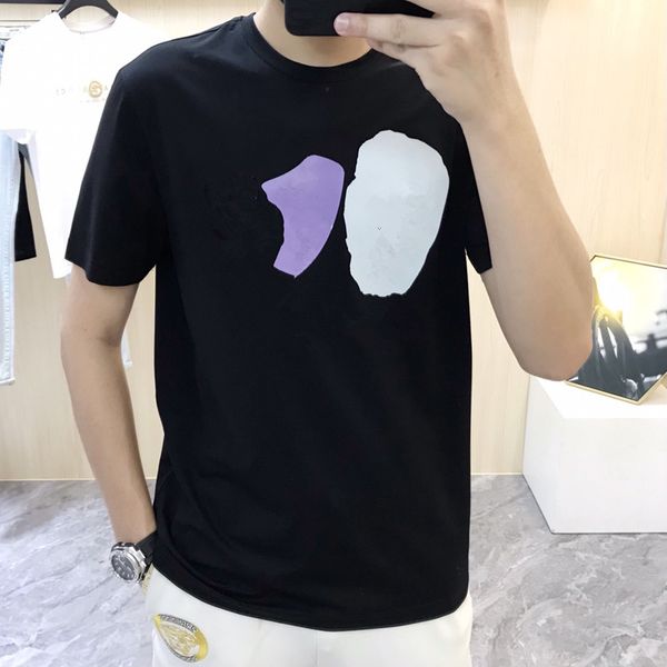 

designer men's printed summer mercerized cotton shirt casual round neck short sleeve t shirt printed glue letters, White;black