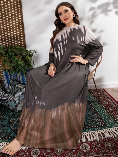 

plus tie dye tee dress s028#, Black