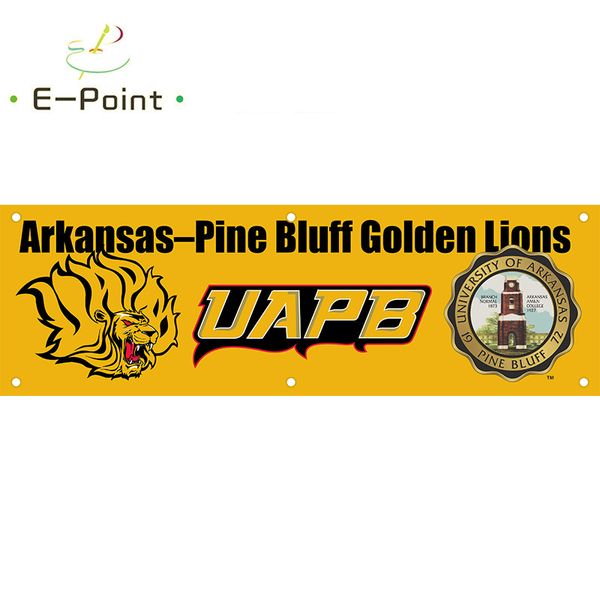 130GSM 150D Materiale NCAA Arkansas-Pine Bluff Golden Lions Flag Stampa fronte-retro 1,5 * 5 piedi (45 cm * 150 cm) Tessuto a maglia ordito Decorazione banner volante casa giardino