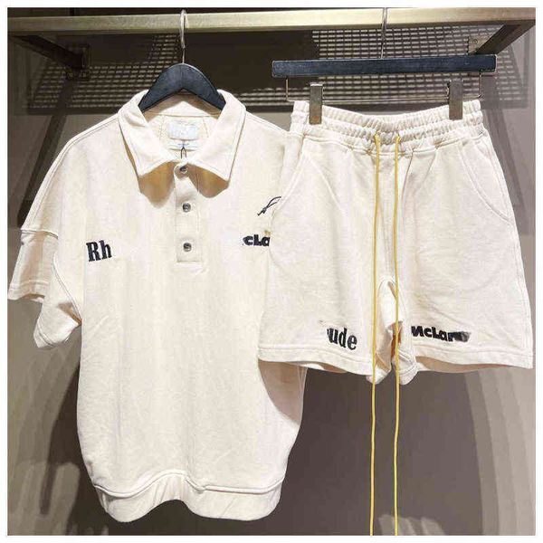 

brand designer rhude t shirts for men shirt x mclaren letter embroidered lapel pullover t-shirt men's and women's short sleeve s-x, White;black