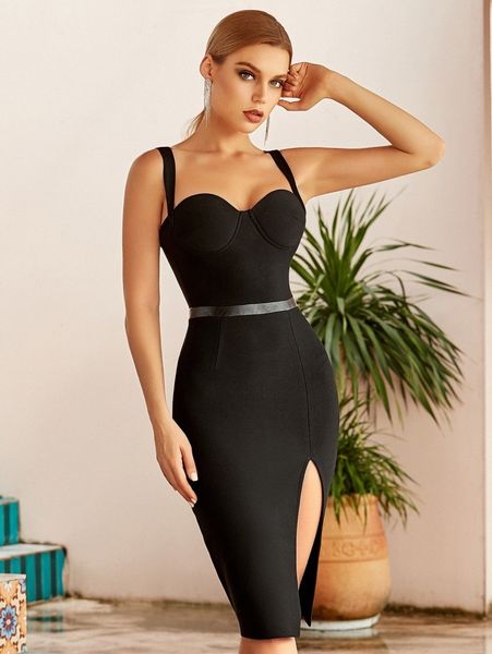 

adyce split thigh bustier bandage dress 36y8#, Black;gray