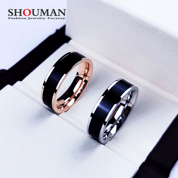 

shouman rose gold color white black charm ring for woman man custom engrave name wedding jewelry 316l stainless steel never fade 220719, Golden;silver