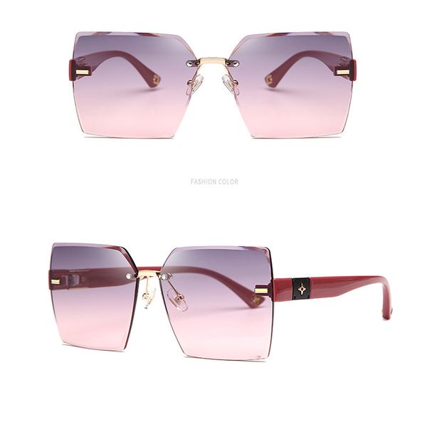 

ladies new fashion oversized rimless square gradient sunglasses cut trimmed lens glasses sunglasses women uv400, Black