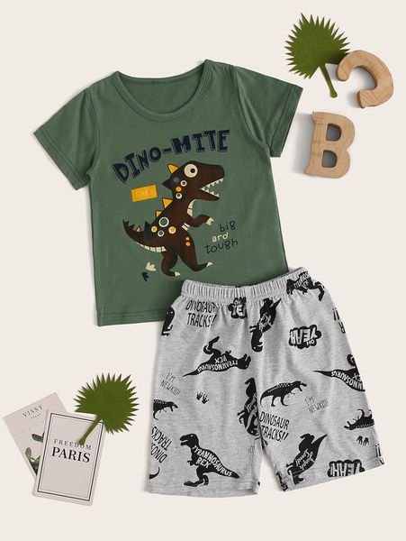 

toddler boys dinosaur print pajama set she, Blue;red