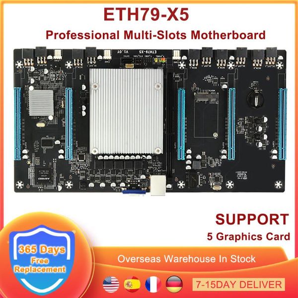 Anakartlar ETH79-X5 Madencilik Anakartı DDR3 SATA2.0 5 PCI Express 3.0 Yuva Desteği RTX 3060 TI Serisi GPU Grafik Kartı VGA Madenci Rigm için