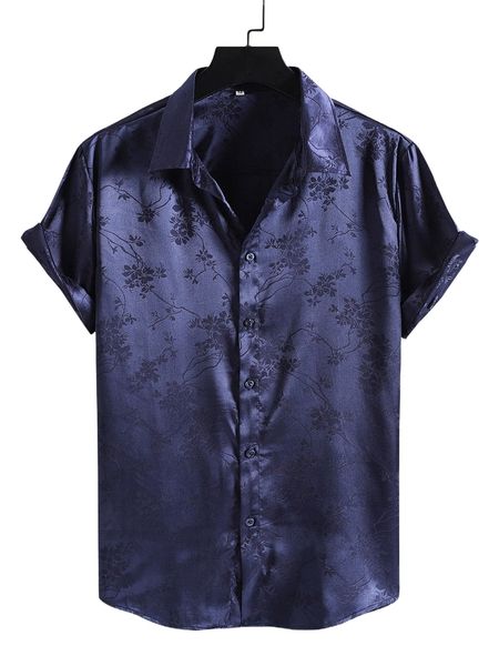

men random floral jacquard satin shirt i6ls#, White;black