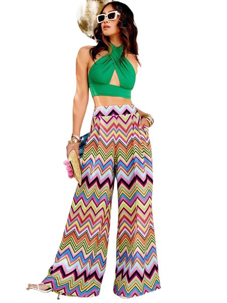 

x debra valencia chevron print plicated detail wide leg pants 30ga#, Black;white