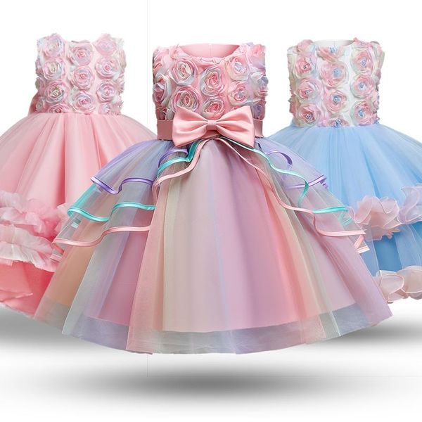 

girl's dresses children's flower girls wedding evening tutu ball gown kids elegant party princess dress girl bridesmaid lace vesti, Red;yellow