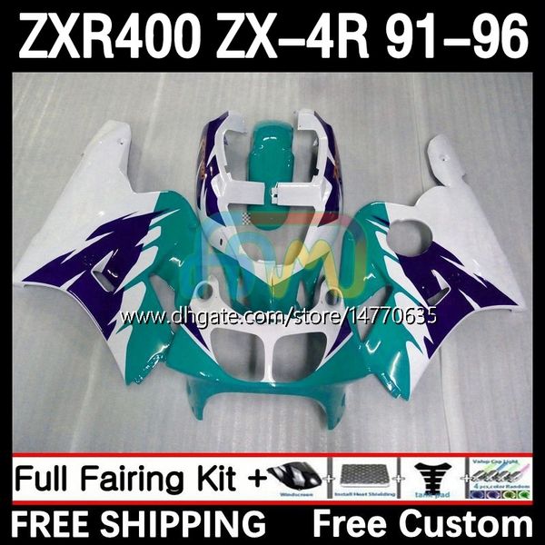 Fairings Kit For KAWASAKI NINJA ZX4R 400CC ZXR-400 1991 1992 1993 94 95 96 Body 12DH.87 ZXR 400 CC ZX-4R ZX 4R Cowling ZXR400 91 92 93 1994 1995 1996 Bodywork cyan blue