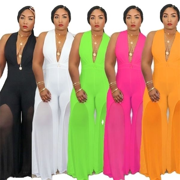 

plus size jumpsuit women xl5xl stretch bodycon sleeveless flared bodysuit office lady jumpsuit wholesale dropshpping 210326, Black;white