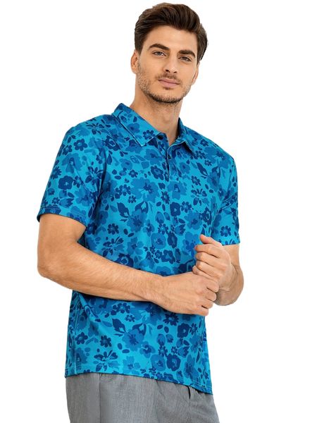 

men allover floral print polo shirt a1pn#, White;black