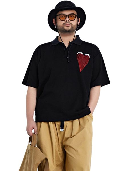 

men sequin heart pattern polo shirt u9ue#, White;black