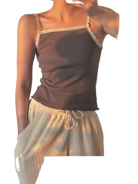 

dazy contrast lace rib knit cami 26pf#, White