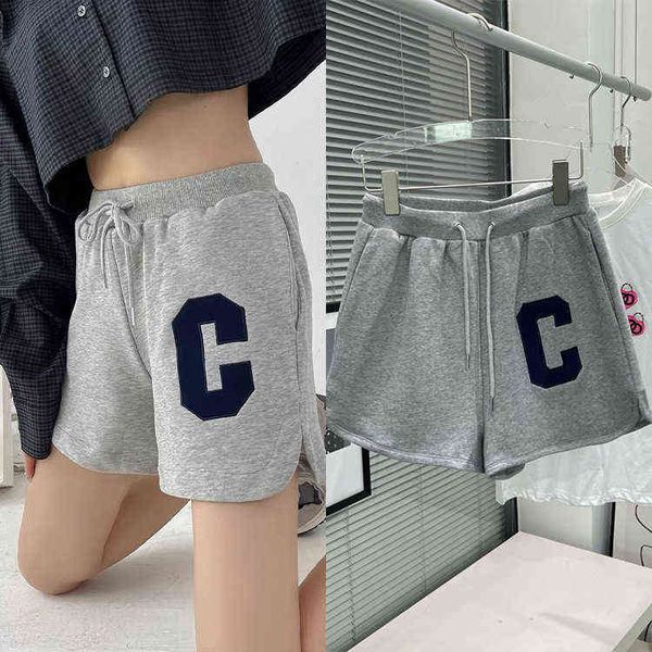 

spring and summer age reduction sticker embroidery drawstring elastic waist pants slim sports casual shorts women, White;black