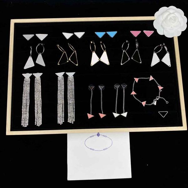 

chic metal triangle charm earrings steel seal triangular pendant studs full diamond letter eardrop long crystal tassel dangler221s, Golden