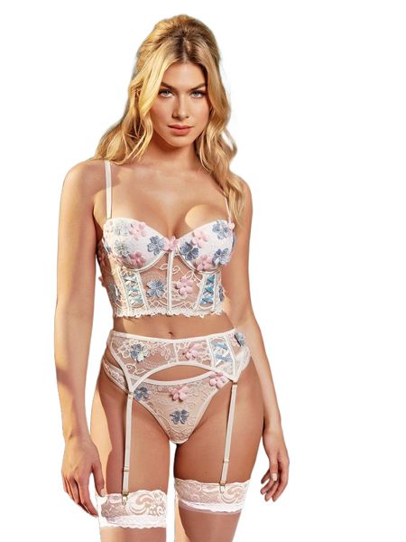 

4pack applique lace underwire garter lingerie set & stockings o6eg#, Black;red