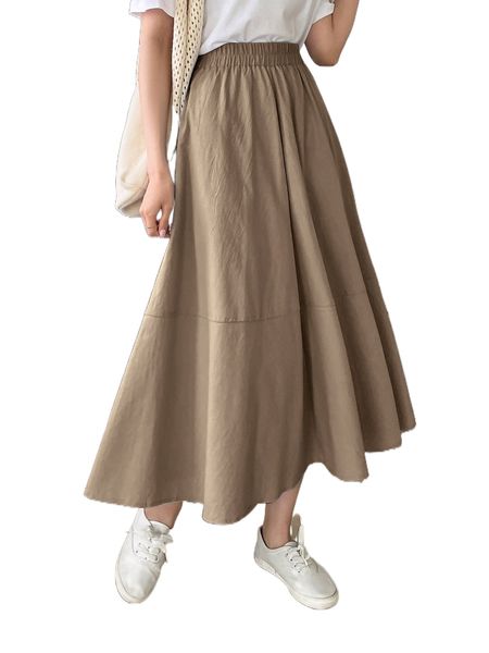 

dazy solid high waist flared skirt t48j#, Black