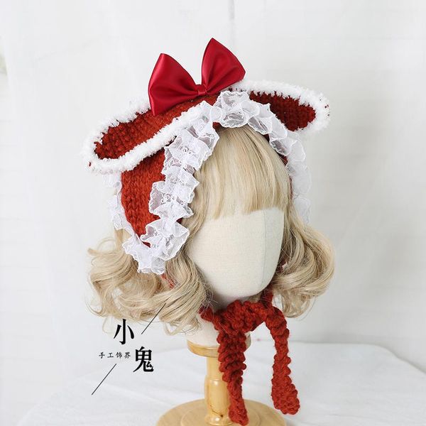 Berets japanische schöne Ohr Hut Mädchen der jüngeren Schwester Ohrenschützer stricken Eltern - Kind ein warmes
