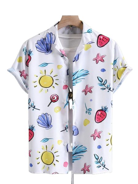

men random shell & strawberry print shirt without tee d62z#, White;black