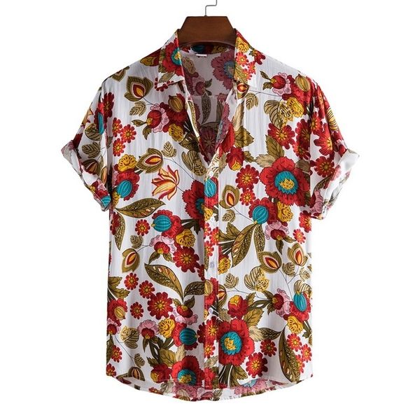

floral hawaiian aloha shirt men summer short sleeve quick dry beach wear casual button down vacation clothing chemise homme 220614, White;black