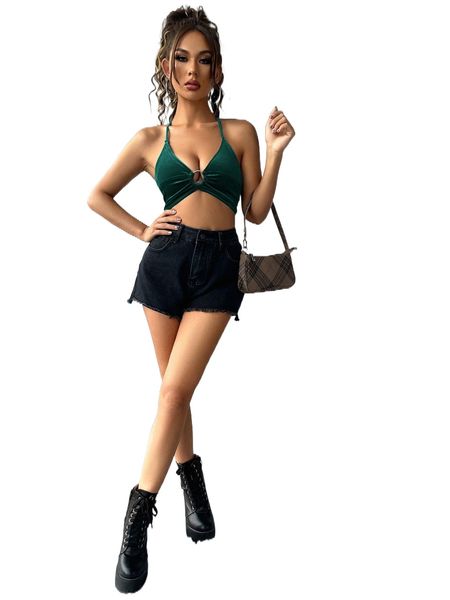 

tie backless o-ring ruched velvet cami 71wi#, White