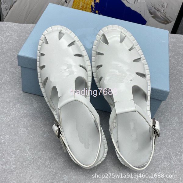 

sandals spring and summer cowhide hollow buckle back round head short heel thick gear bottom roman sandals women's shoes, Black