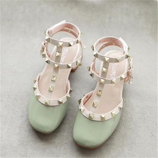 

new fashion children girls baotou sandals princess roman shoes spring summer kids shoes rivet square mouth leather shoe2776, Black;red
