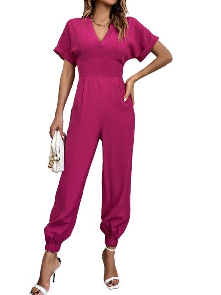 

batwing sleeve fold pleated jumpsuit 21y0#, Black;white