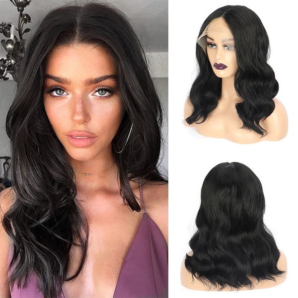 

18inch fashion woman's lace front big wave synthetic hair wig, Black