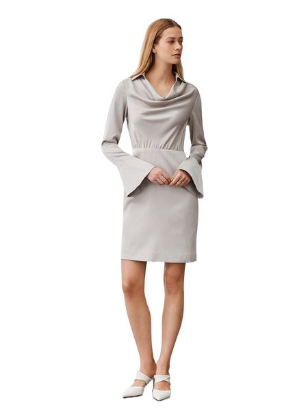 

motf premium bell sleeve draped shirt dress z3q1#, Black;gray