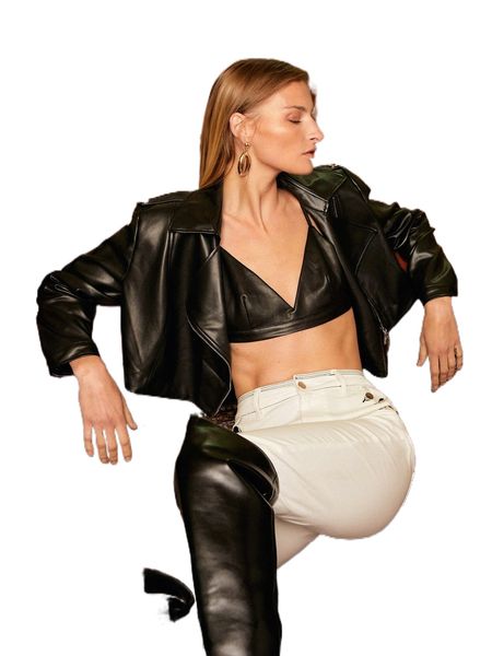 

motf premium pu leather crop moto jacket d5hj#, Black;brown