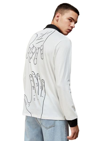 

x amv men figure graphic contrast collar polo shirt z6ti#, White;black