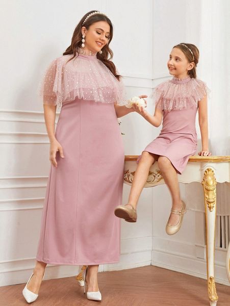 

plus mock neck contrast mesh dress e8ij#, Black