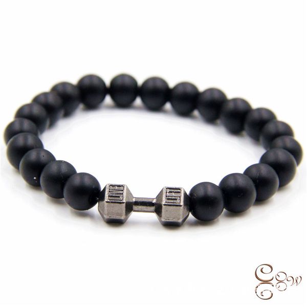 

new beaded strand bracelet volcanic rock dumbbell european and american jewelry men and women natural stone turquoise cross-border accessori, Black