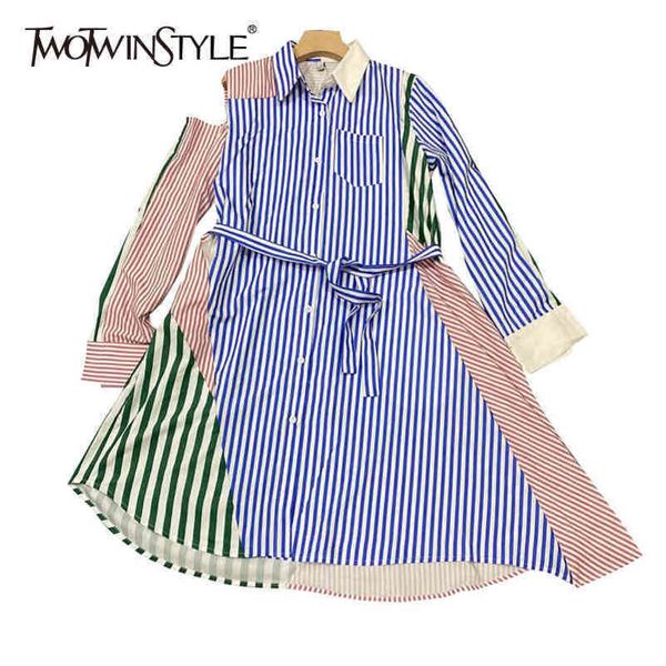 

off shoulder striped shirt for women lapel long sleeve hit color irregular hem casual blouse female fashion 210423, White