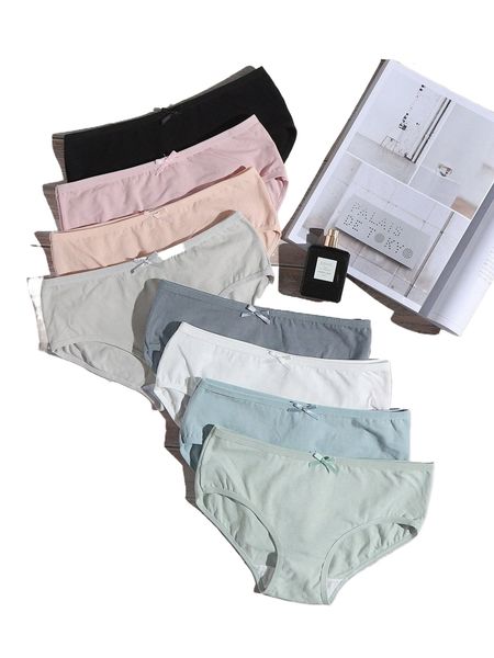 

8pack bow decor panty set c5gg#, Black;red