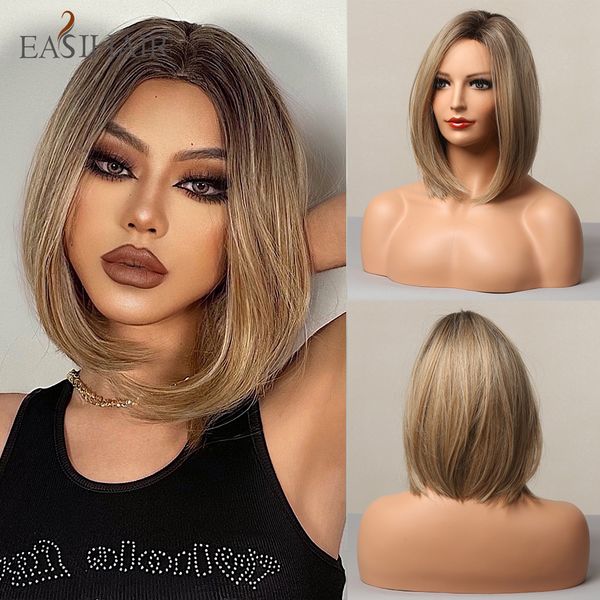 

lx brand light brown ombre synthetic hair wigs for women natural hair short bob wigs female daily wig heat resistant cosplay wigfactory dire, Black