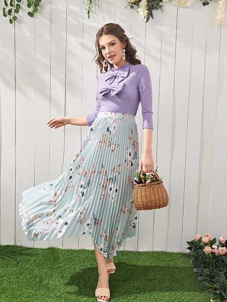 

1pc mock neck bow front rib-knit 2998#, White