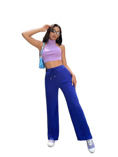 

d.rawstring w.aist split hem p.ants o9bh#, Black;white