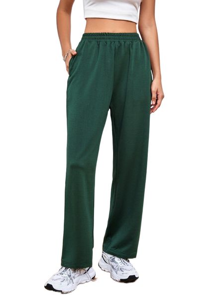 

hidden pocket elastic waist sweatpants 76ir#, Black;white