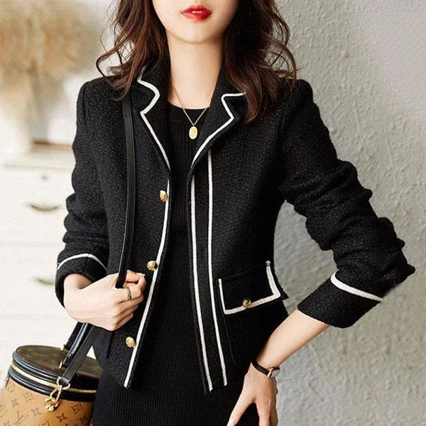 

women's jackets 1pcs women's short coats 2022 knitting cotton stripe splicing long sleeve cardigan knit shirt ladies skinny suit j, Black;brown
